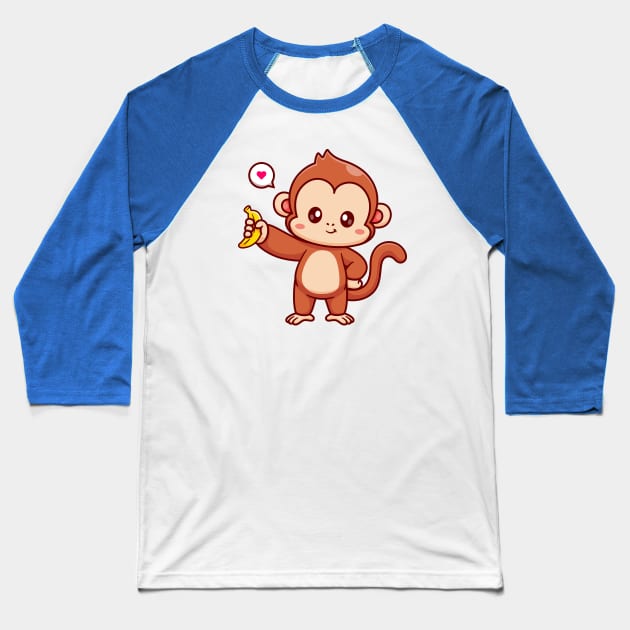 Cute Monkey Holding Banana Cartoon Baseball T-Shirt by Catalyst Labs